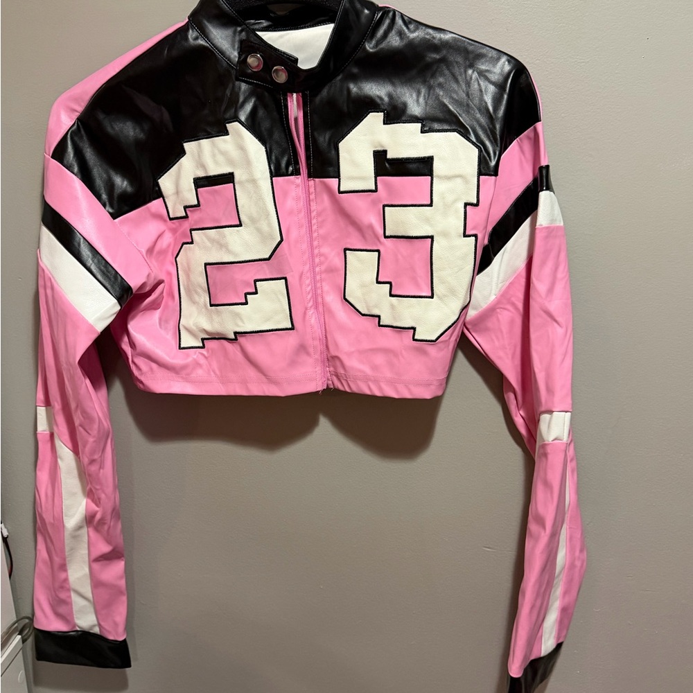 Pink and Black Cropped Jacket